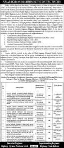 Punjab Highways Department Tender Notice Nankana Sahib 09-04-2023